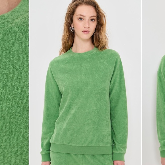 KULE Vibrant Green Terry Cloth Sweatshirt - Picture 1 of 6